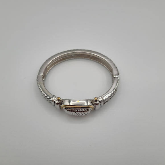 Vintage Two Tone Cable Hinged Bangle Bracelet Silver Gold Tone Chunky Cuff - Picture 4 of 14